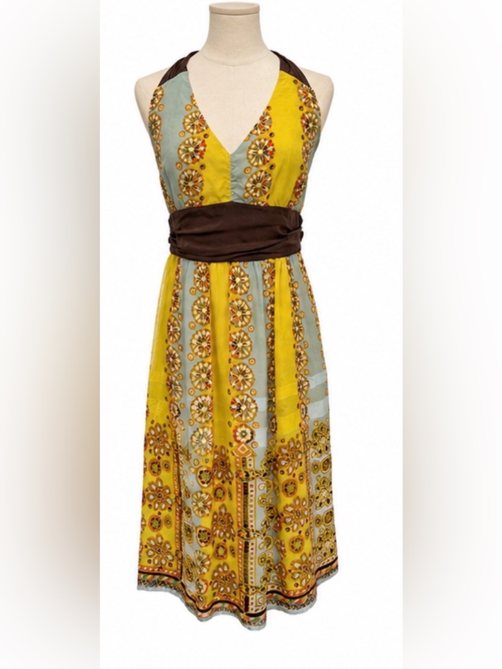 Moulinette Soeurs Anthropologie 100% Silk Halter Midi Dress Size 8